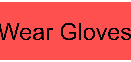 Red rounded badge reading 'Wear Gloves' as a safety reminder