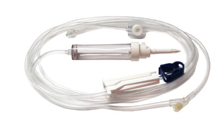 Optimafx giving set with fixed male luer lock